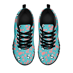 Cute Panda And Balloon Pattern Print Black Sneakers