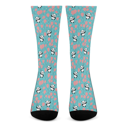 Cute Panda And Balloon Pattern Print Crew Socks