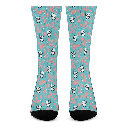 Cute Panda And Balloon Pattern Print Crew Socks