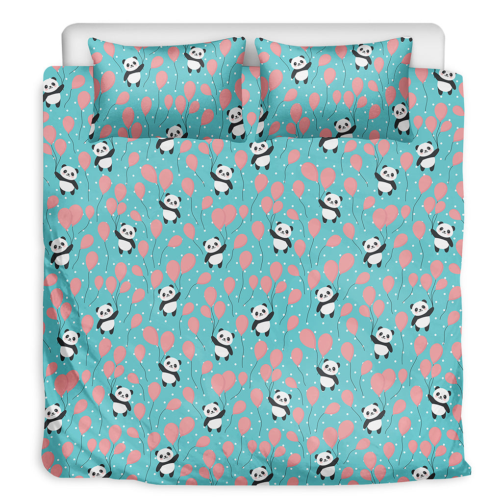 Cute Panda And Balloon Pattern Print Duvet Cover Bedding Set