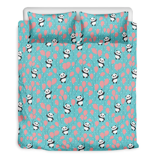 Cute Panda And Balloon Pattern Print Duvet Cover Bedding Set