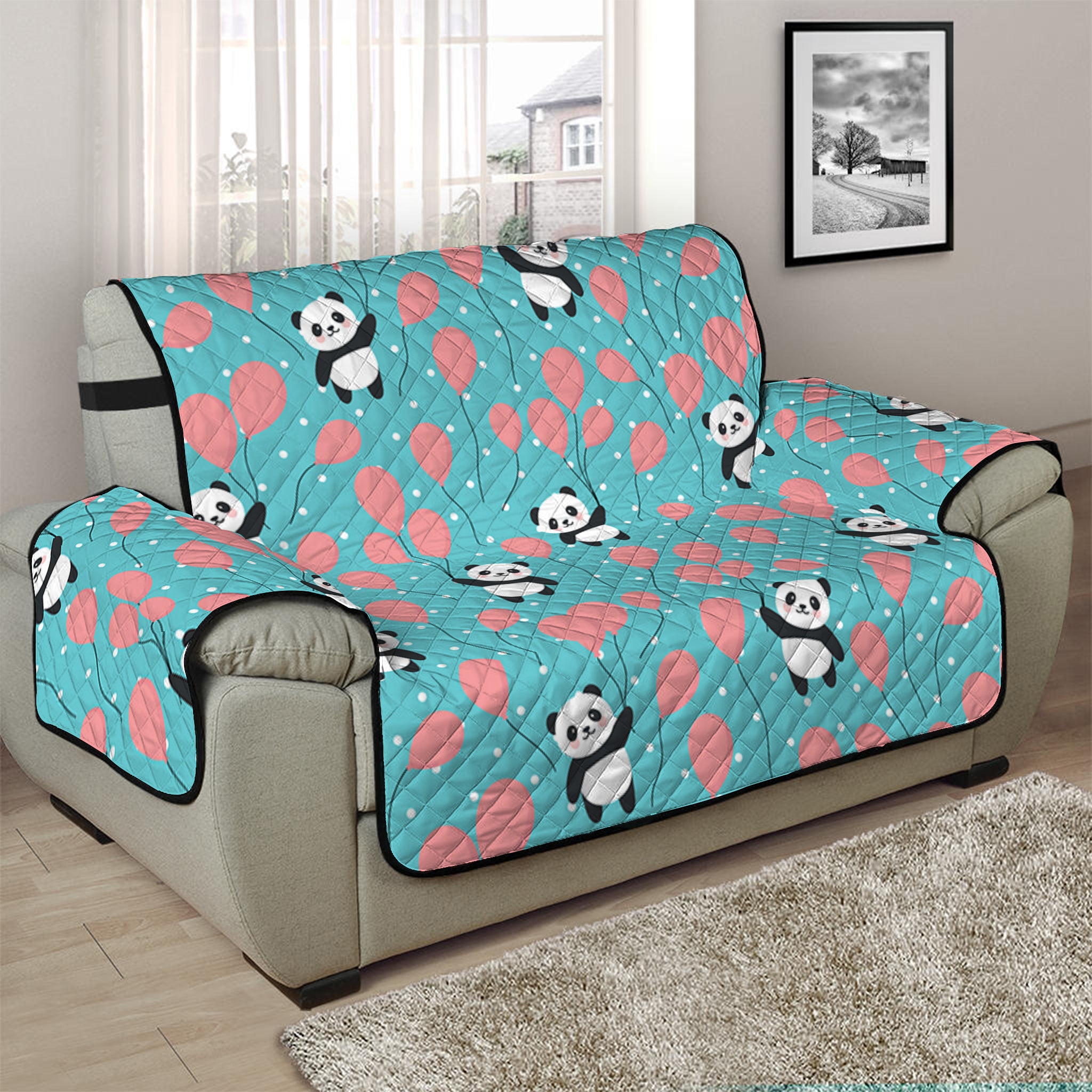 Cute Panda And Balloon Pattern Print Half Sofa Protector