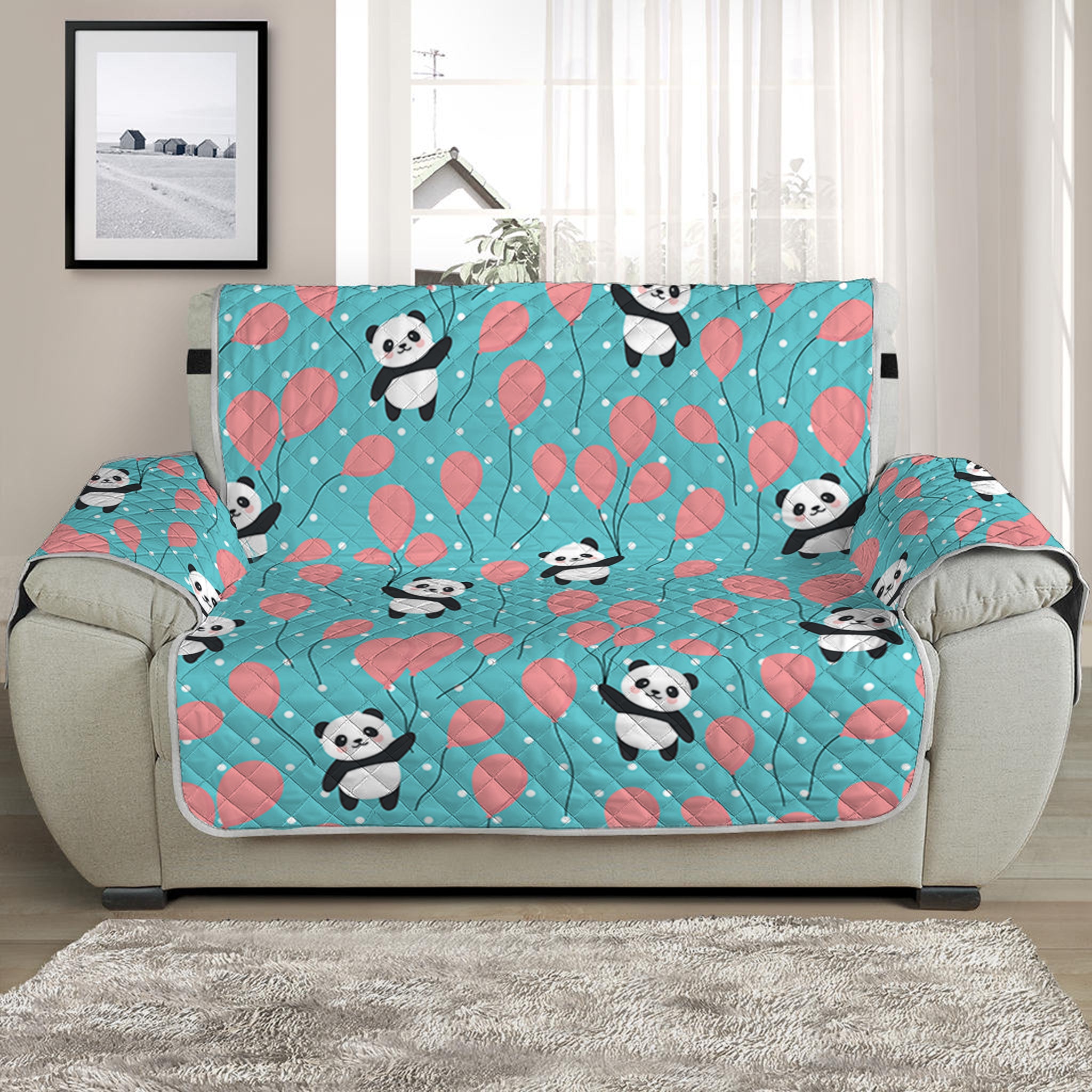 Cute Panda And Balloon Pattern Print Half Sofa Protector