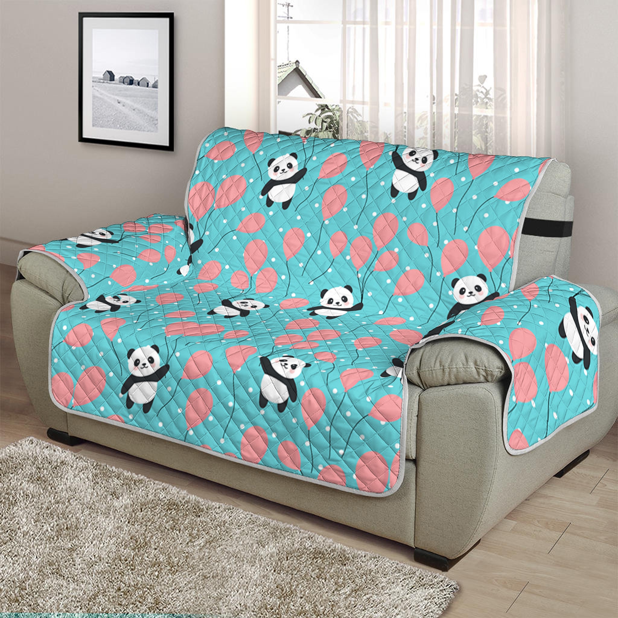 Cute Panda And Balloon Pattern Print Half Sofa Protector