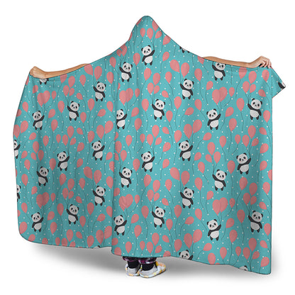 Cute Panda And Balloon Pattern Print Hooded Blanket