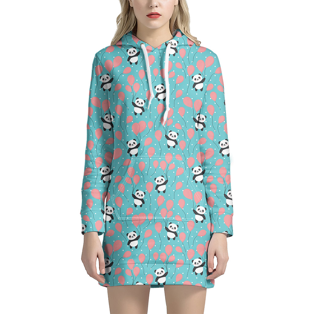 Cute Panda And Balloon Pattern Print Hoodie Dress