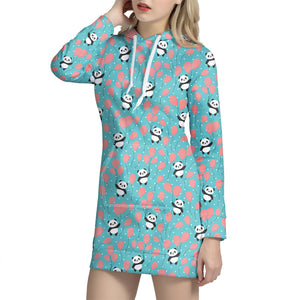 Cute Panda And Balloon Pattern Print Hoodie Dress