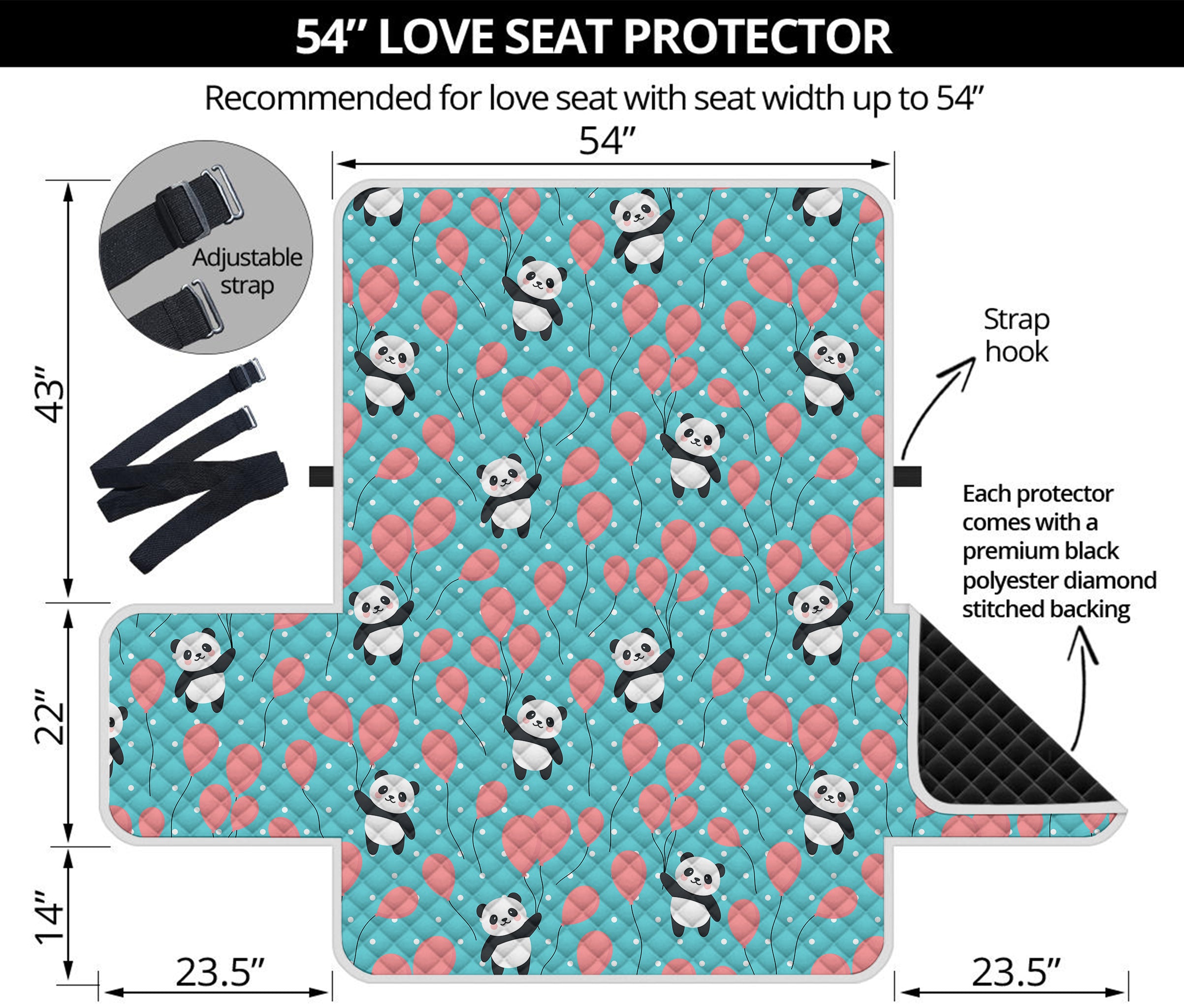 Cute Panda And Balloon Pattern Print Loveseat Protector