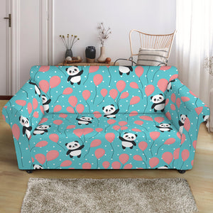 Cute Panda And Balloon Pattern Print Loveseat Slipcover