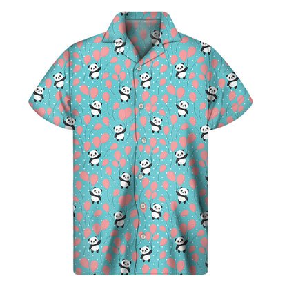 Cute Panda And Balloon Pattern Print Men's Short Sleeve Shirt