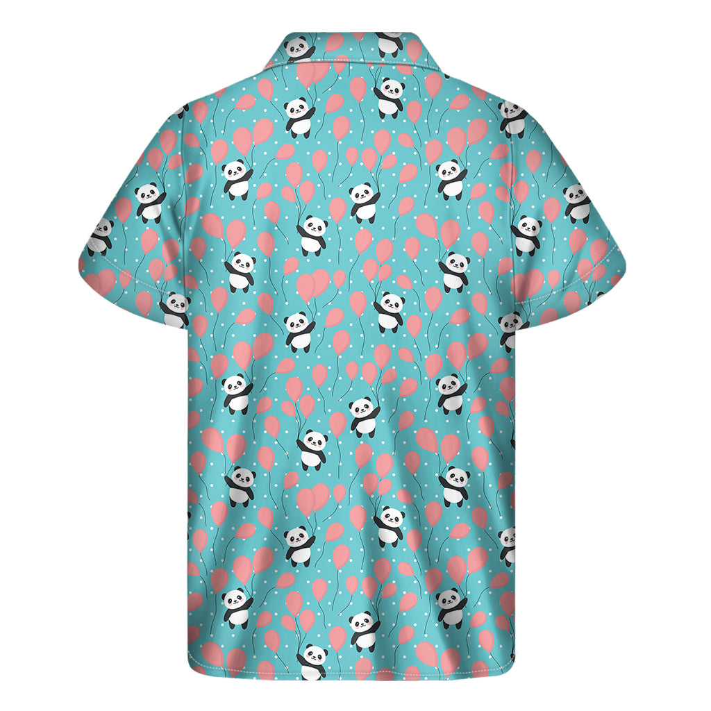 Cute Panda And Balloon Pattern Print Men's Short Sleeve Shirt