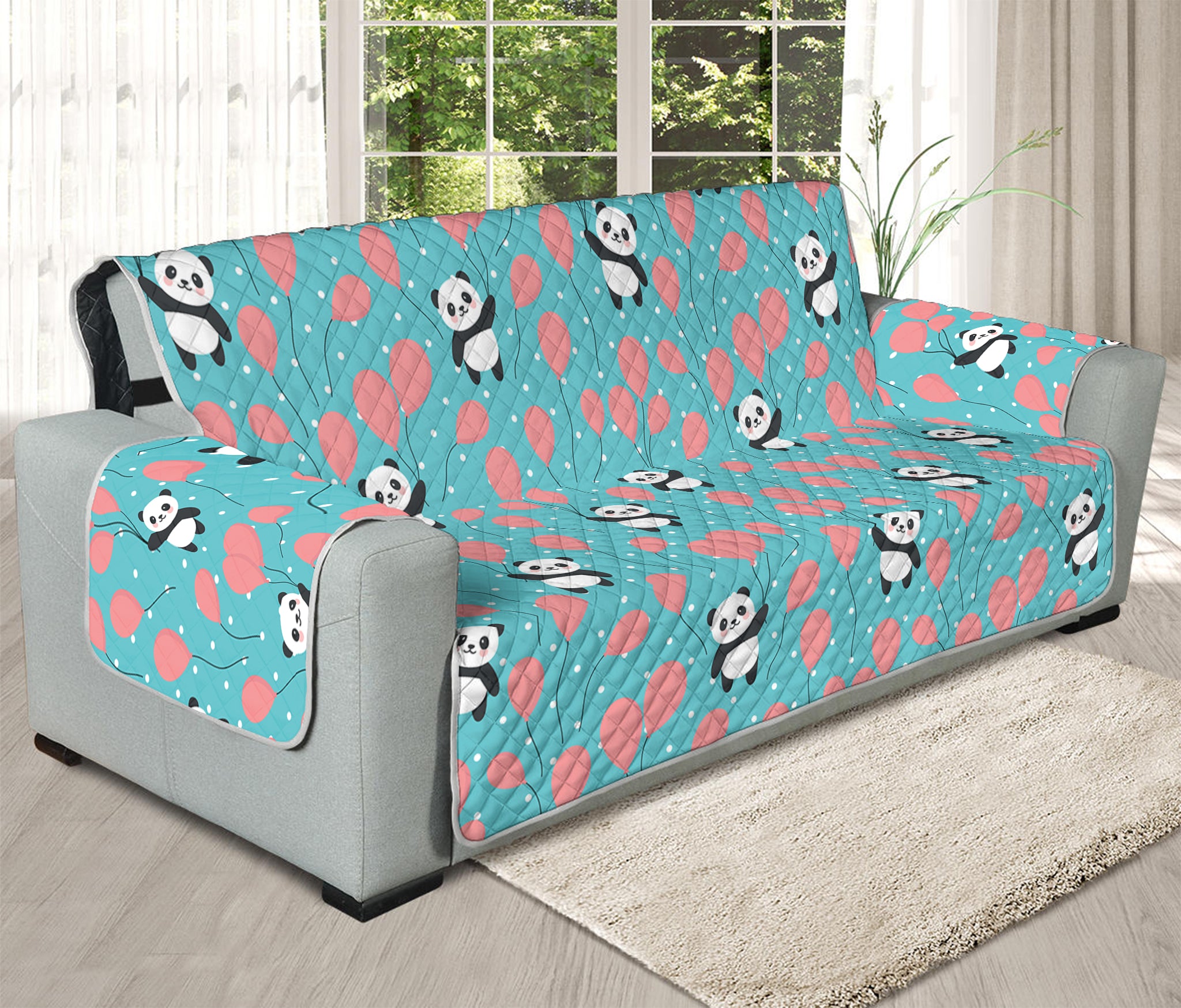 Cute Panda And Balloon Pattern Print Oversized Sofa Protector