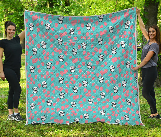 Cute Panda And Balloon Pattern Print Quilt
