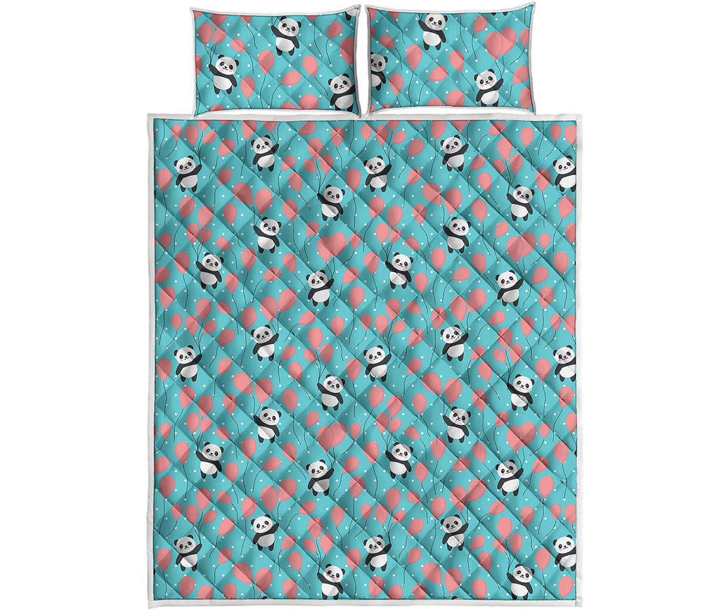 Cute Panda And Balloon Pattern Print Quilt Bed Set