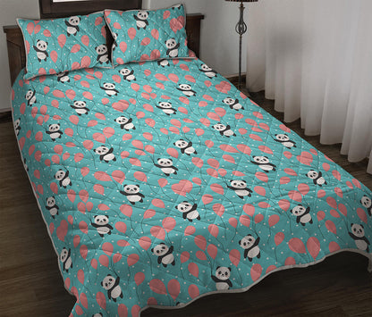 Cute Panda And Balloon Pattern Print Quilt Bed Set