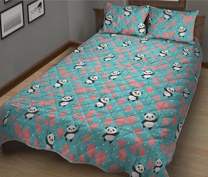 Cute Panda And Balloon Pattern Print Quilt Bed Set