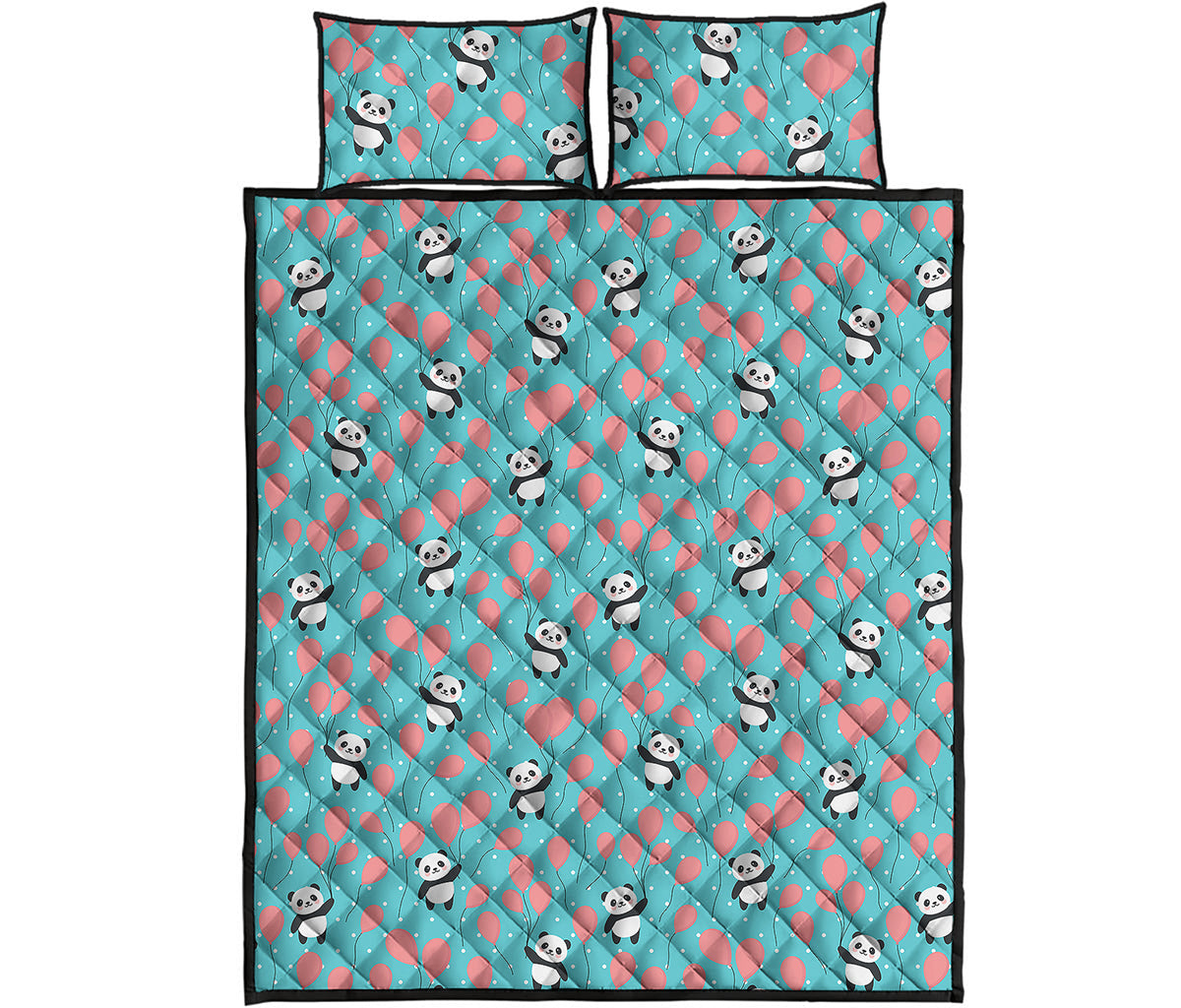 Cute Panda And Balloon Pattern Print Quilt Bed Set
