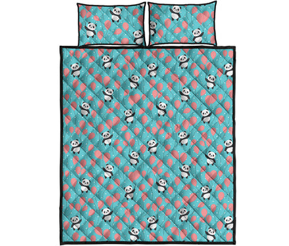 Cute Panda And Balloon Pattern Print Quilt Bed Set