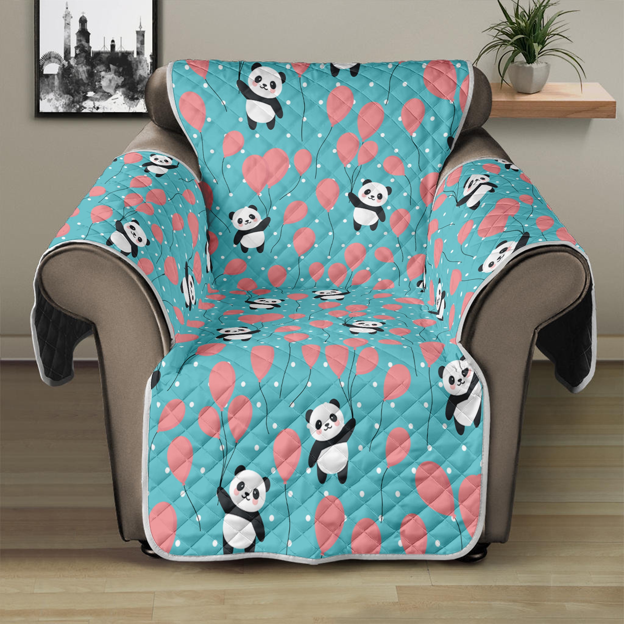 Cute Panda And Balloon Pattern Print Recliner Protector