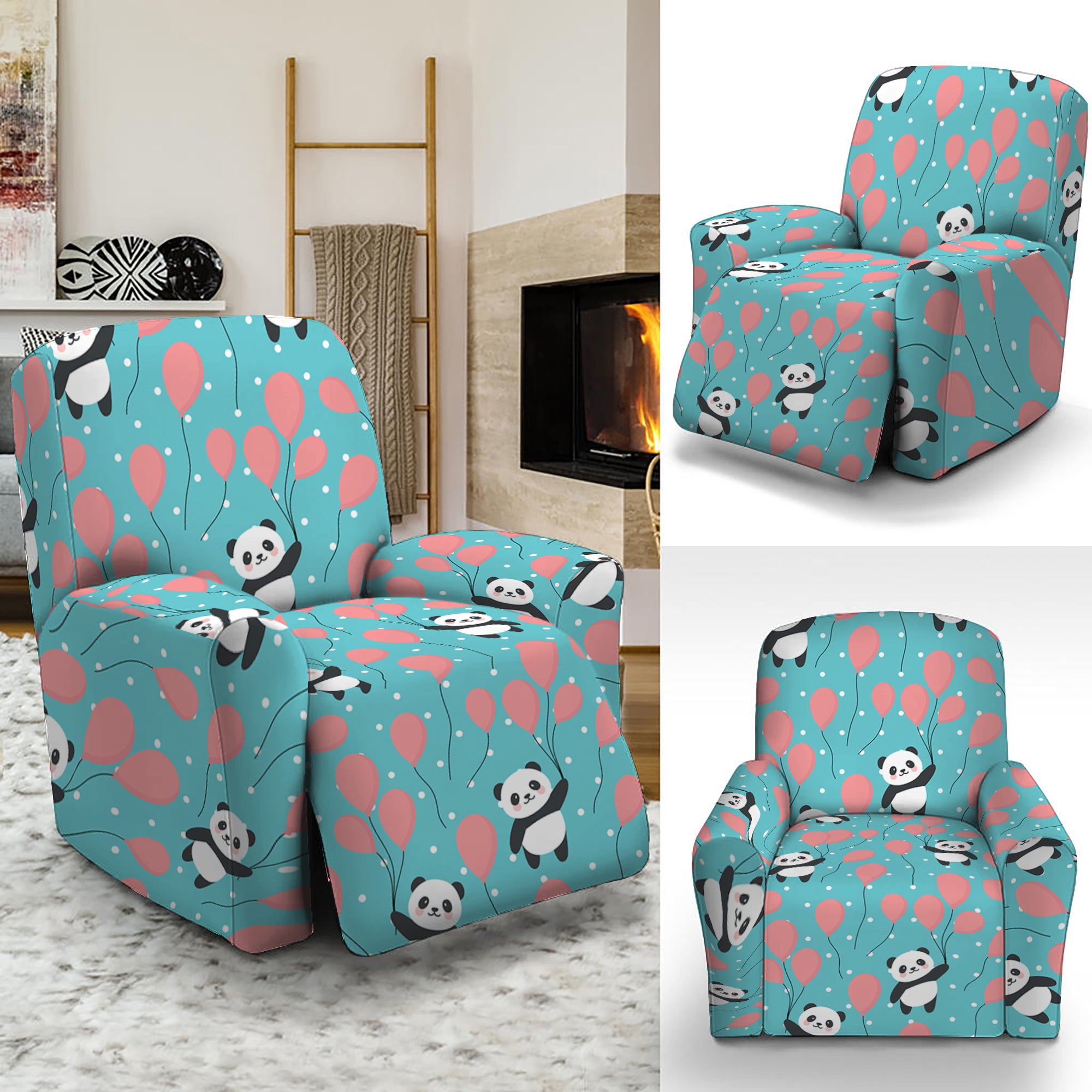 Cute Panda And Balloon Pattern Print Recliner Slipcover