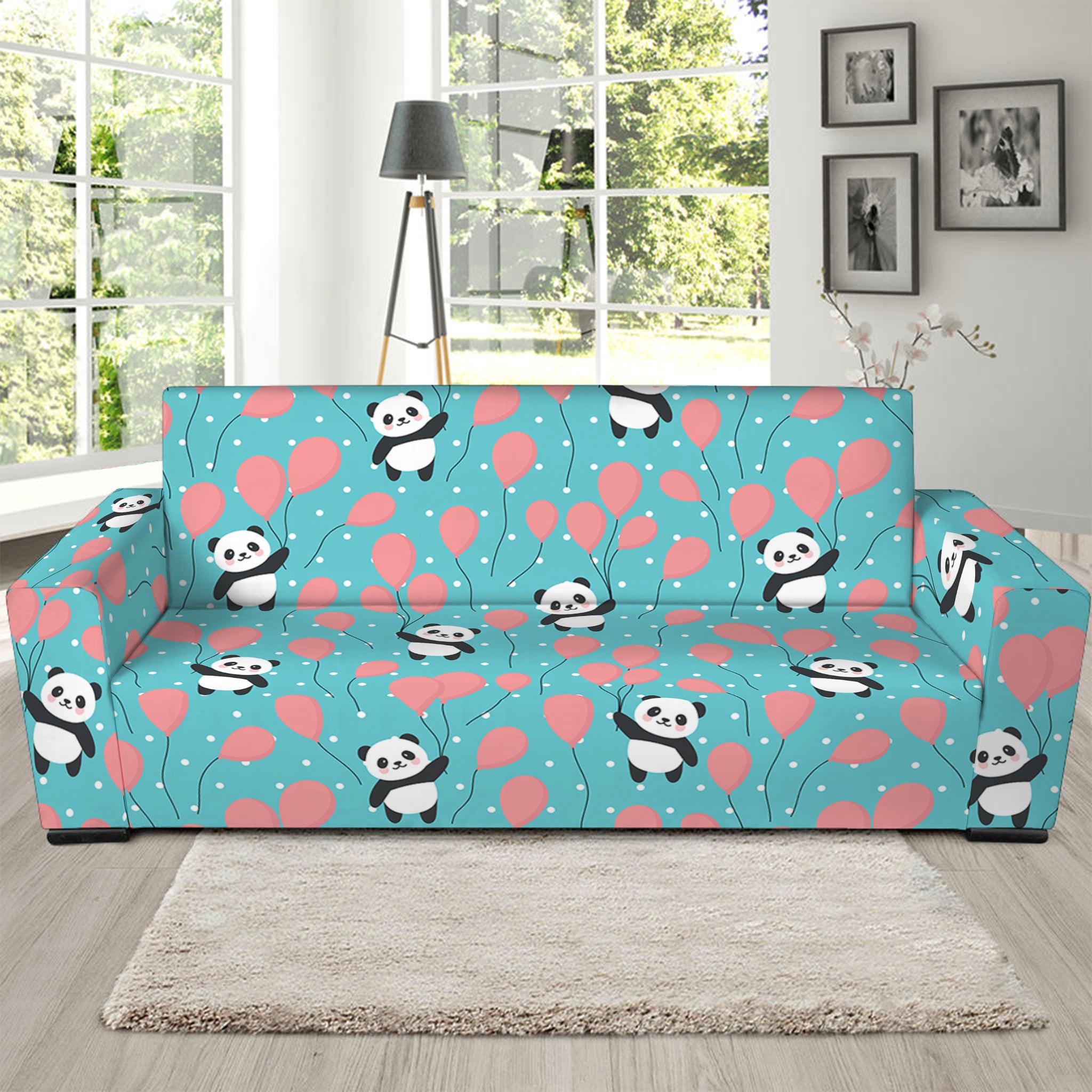 Cute Panda And Balloon Pattern Print Sofa Slipcover