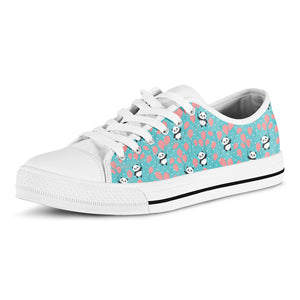 Cute Panda And Balloon Pattern Print White Low Top Shoes