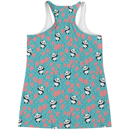 Cute Panda And Balloon Pattern Print Women's Racerback Tank Top