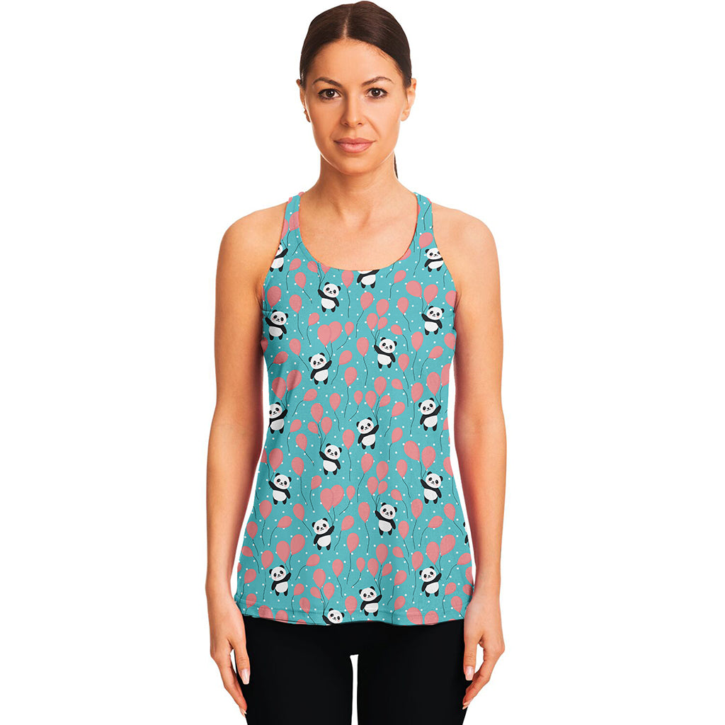 Cute Panda And Balloon Pattern Print Women's Racerback Tank Top