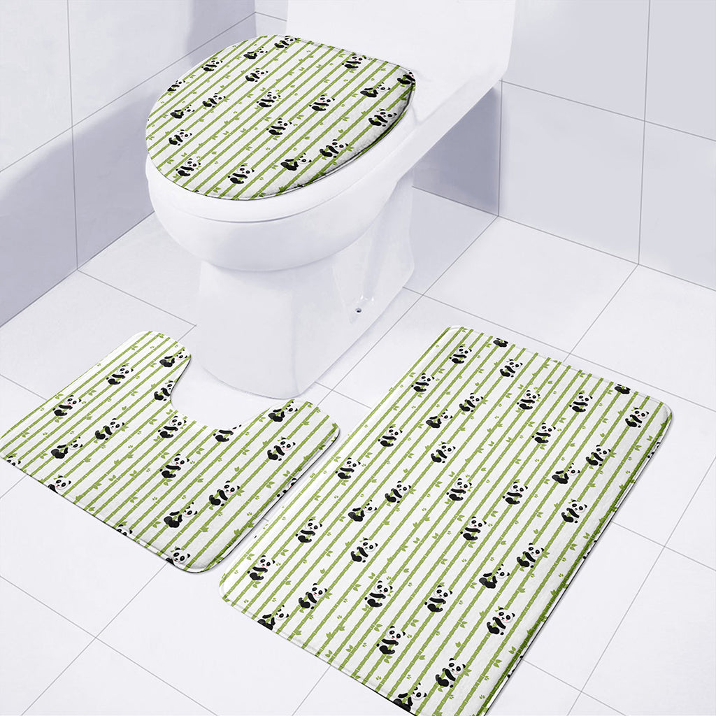 Cute Panda And Bamboo Pattern Print 3 Piece Bath Mat Set