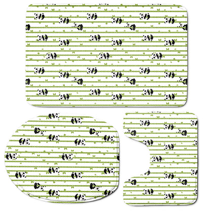 Cute Panda And Bamboo Pattern Print 3 Piece Bath Mat Set