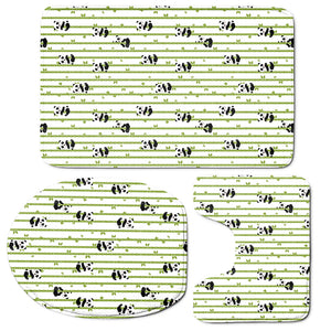 Cute Panda And Bamboo Pattern Print 3 Piece Bath Mat Set