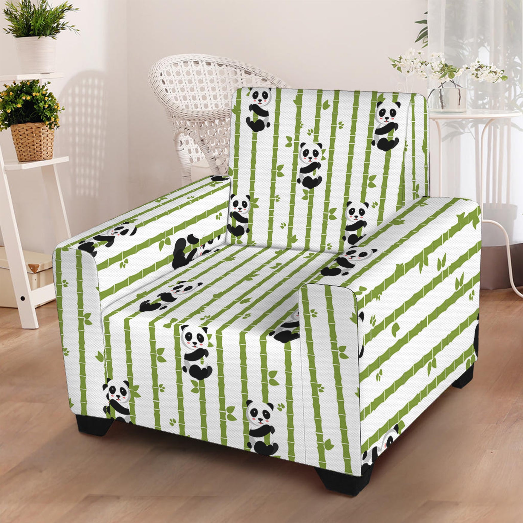 Cute Panda And Bamboo Pattern Print Armchair Slipcover