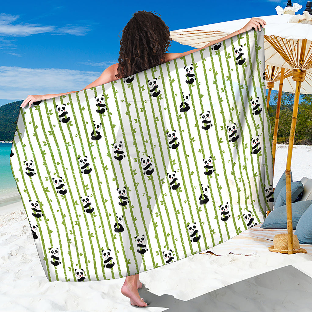 Cute Panda And Bamboo Pattern Print Beach Sarong Wrap