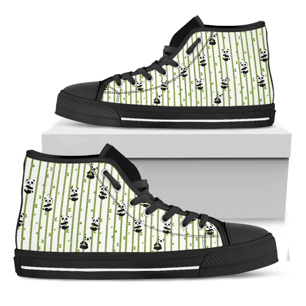 Cute Panda And Bamboo Pattern Print Black High Top Shoes