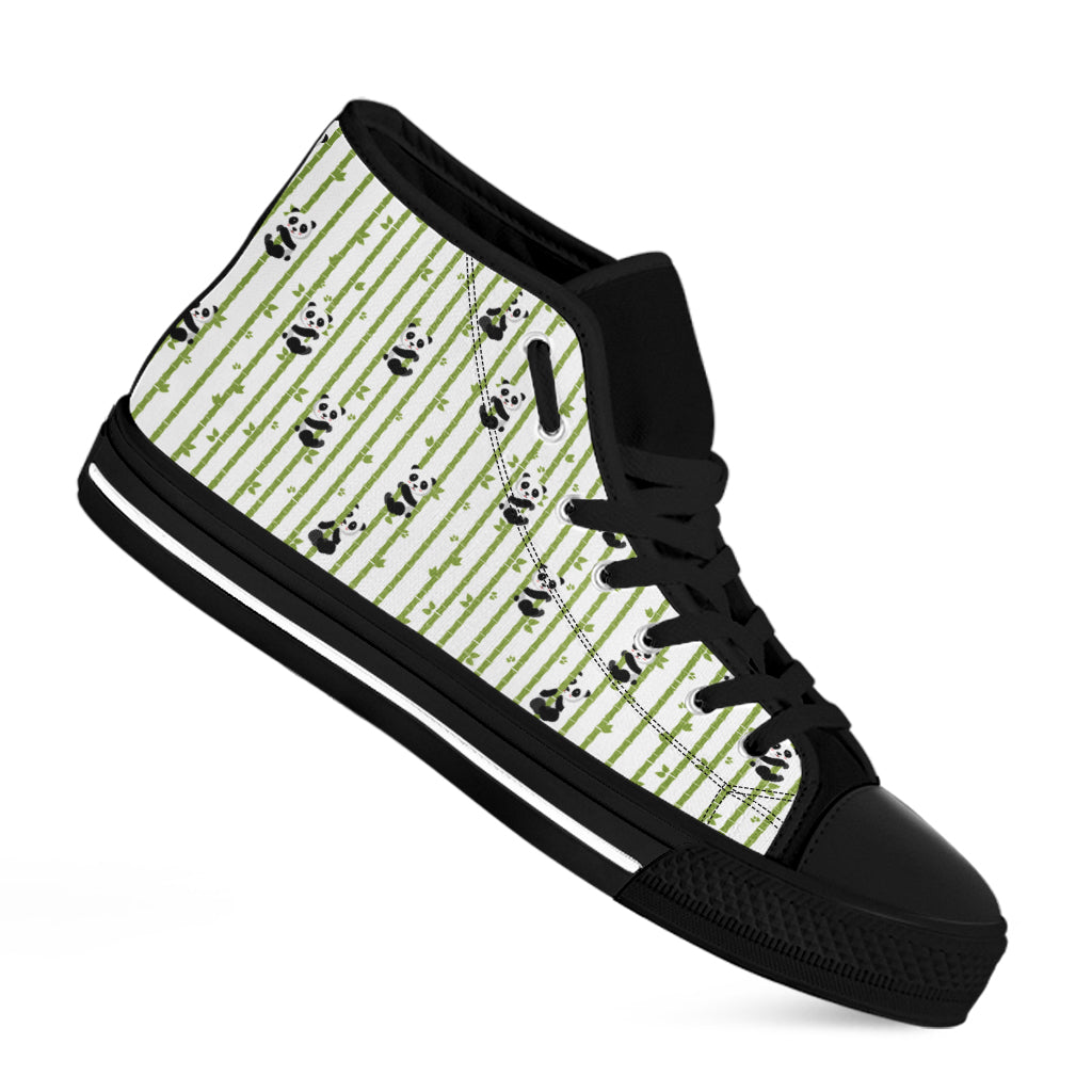 Cute Panda And Bamboo Pattern Print Black High Top Shoes