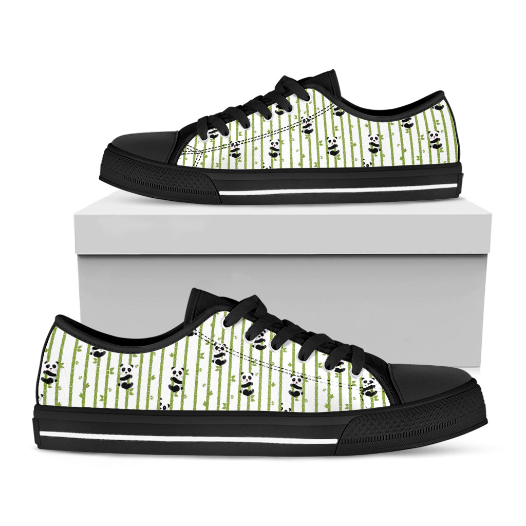 Cute Panda And Bamboo Pattern Print Black Low Top Shoes