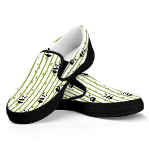 Cute Panda And Bamboo Pattern Print Black Slip On Shoes