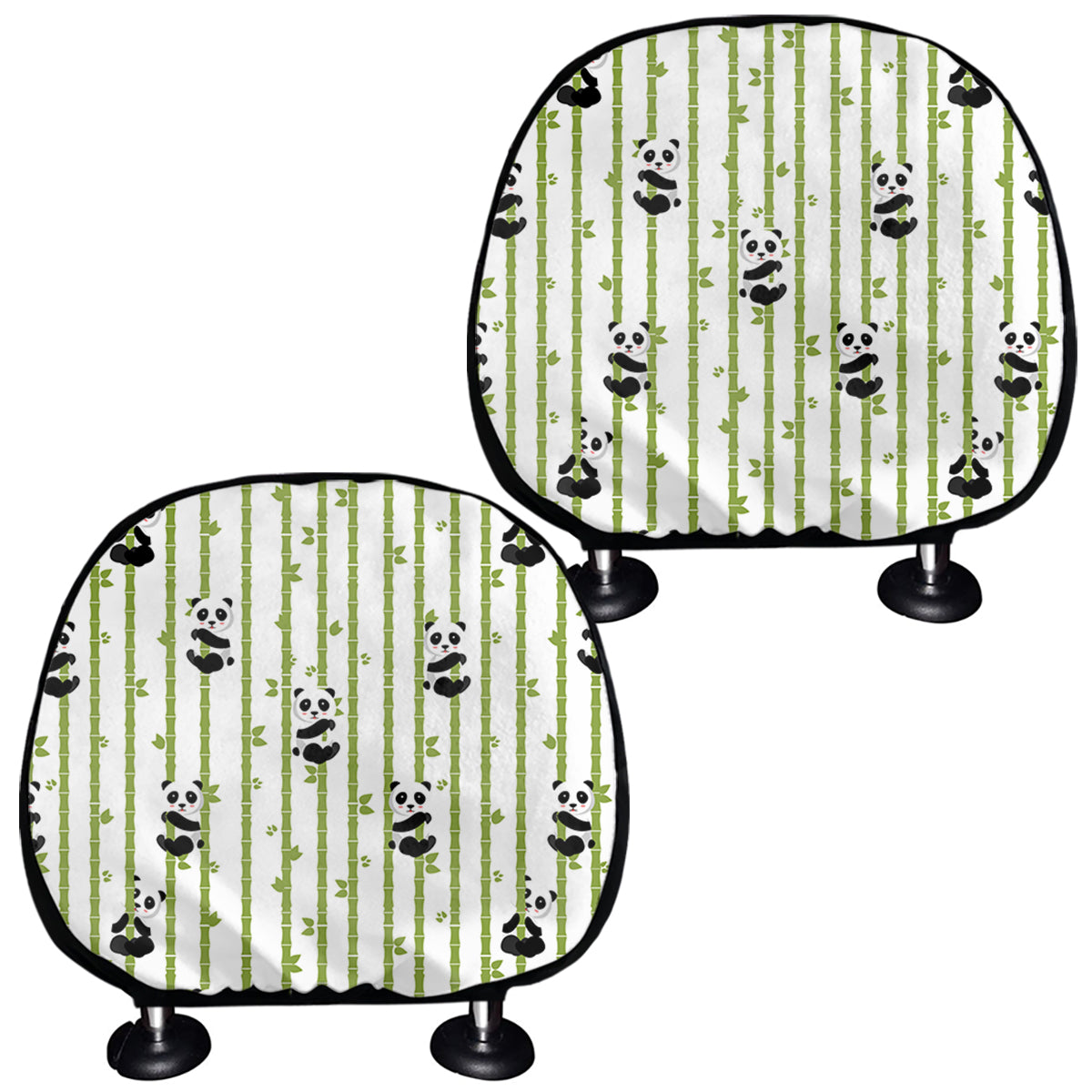 Cute Panda And Bamboo Pattern Print Car Headrest Covers