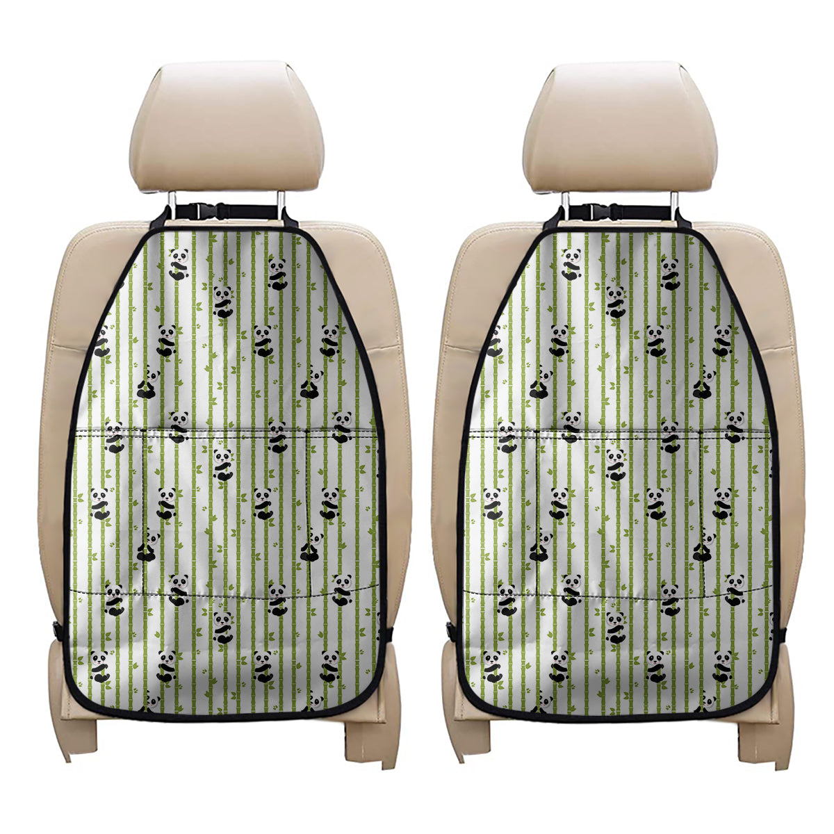 Cute Panda And Bamboo Pattern Print Car Seat Organizers