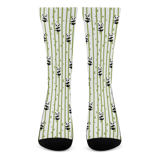 Cute Panda And Bamboo Pattern Print Crew Socks