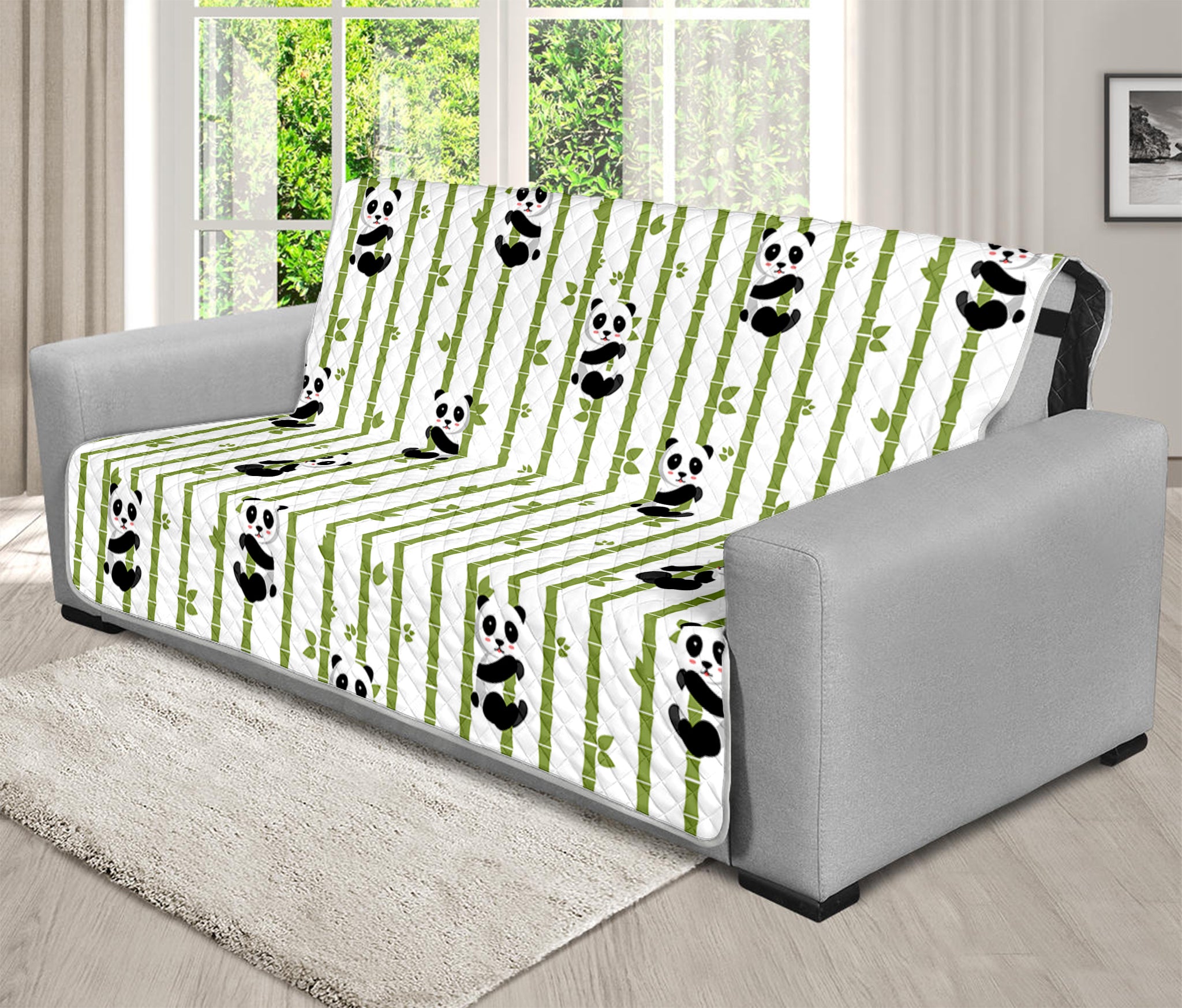 Cute Panda And Bamboo Pattern Print Futon Protector