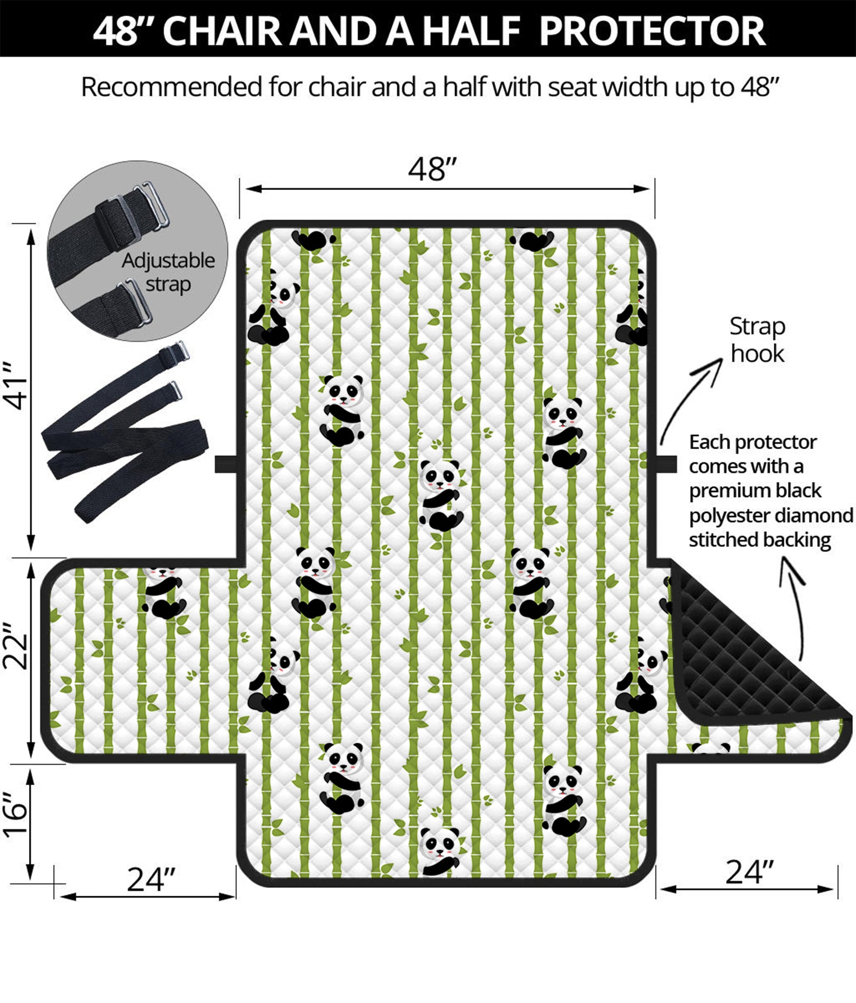 Cute Panda And Bamboo Pattern Print Half Sofa Protector