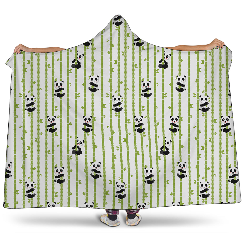 Cute Panda And Bamboo Pattern Print Hooded Blanket