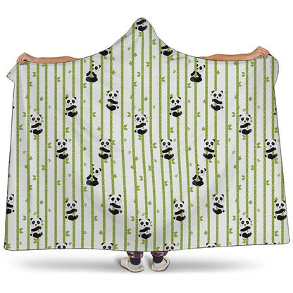Cute Panda And Bamboo Pattern Print Hooded Blanket