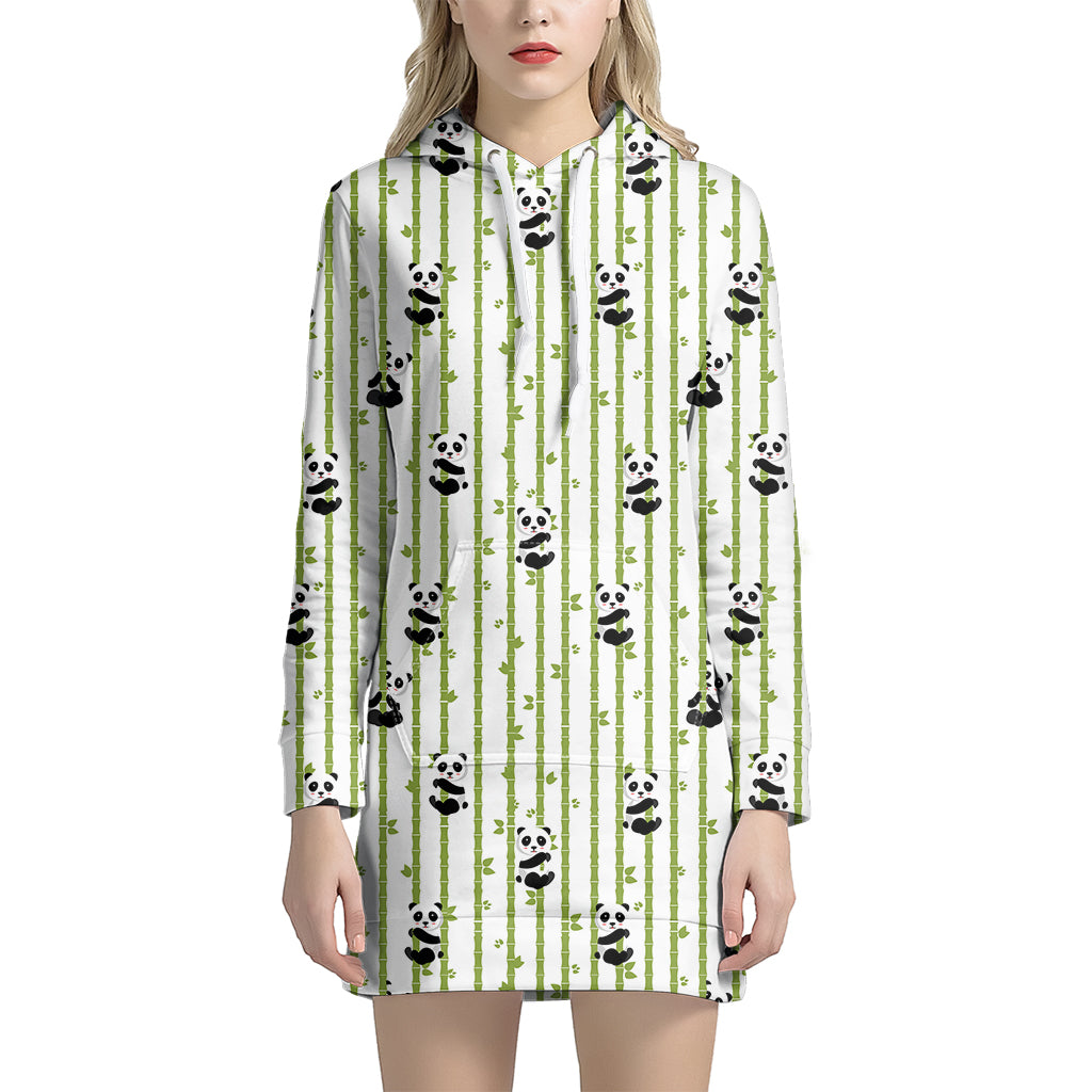 Cute Panda And Bamboo Pattern Print Hoodie Dress