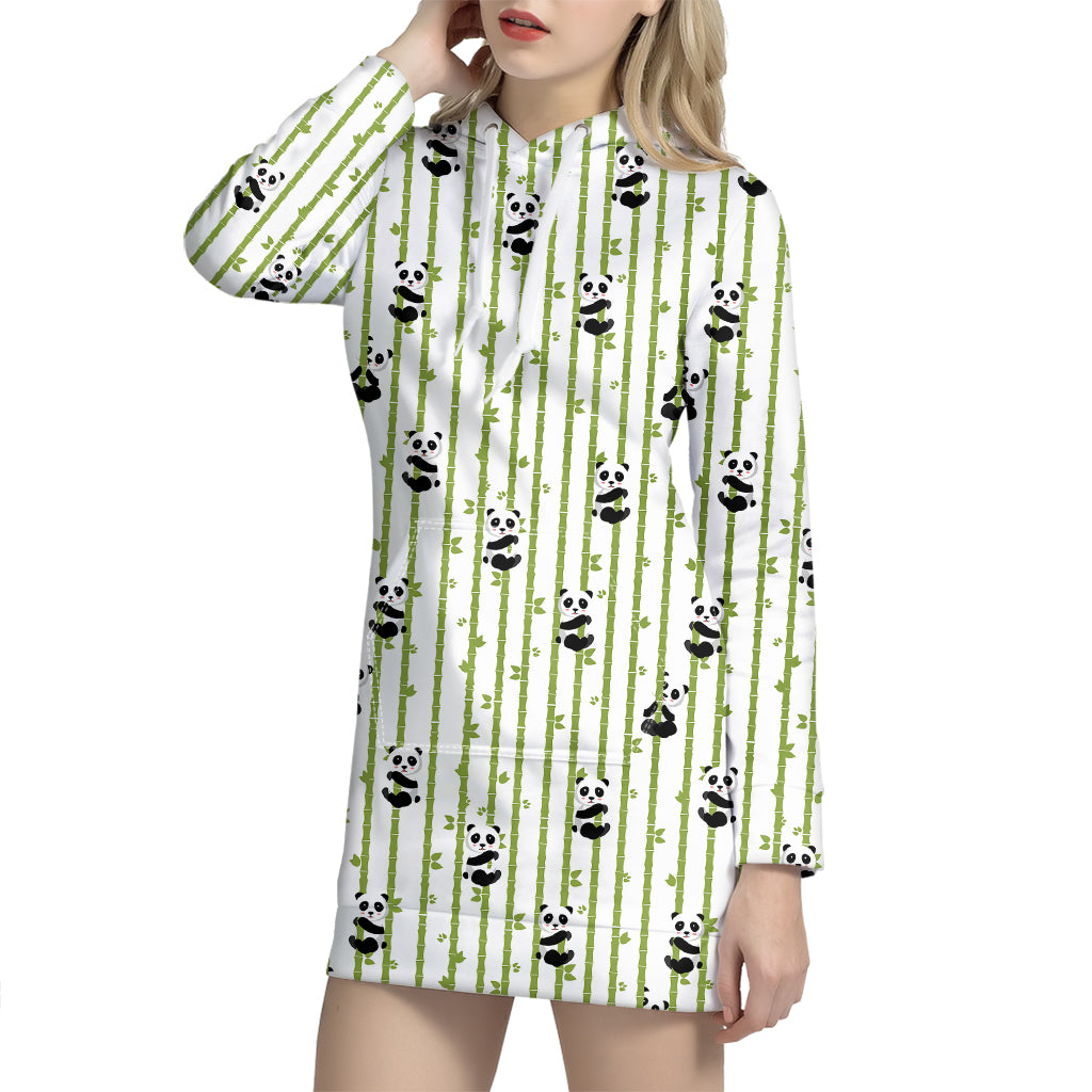 Cute Panda And Bamboo Pattern Print Hoodie Dress