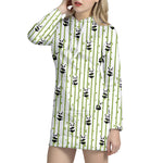 Cute Panda And Bamboo Pattern Print Hoodie Dress