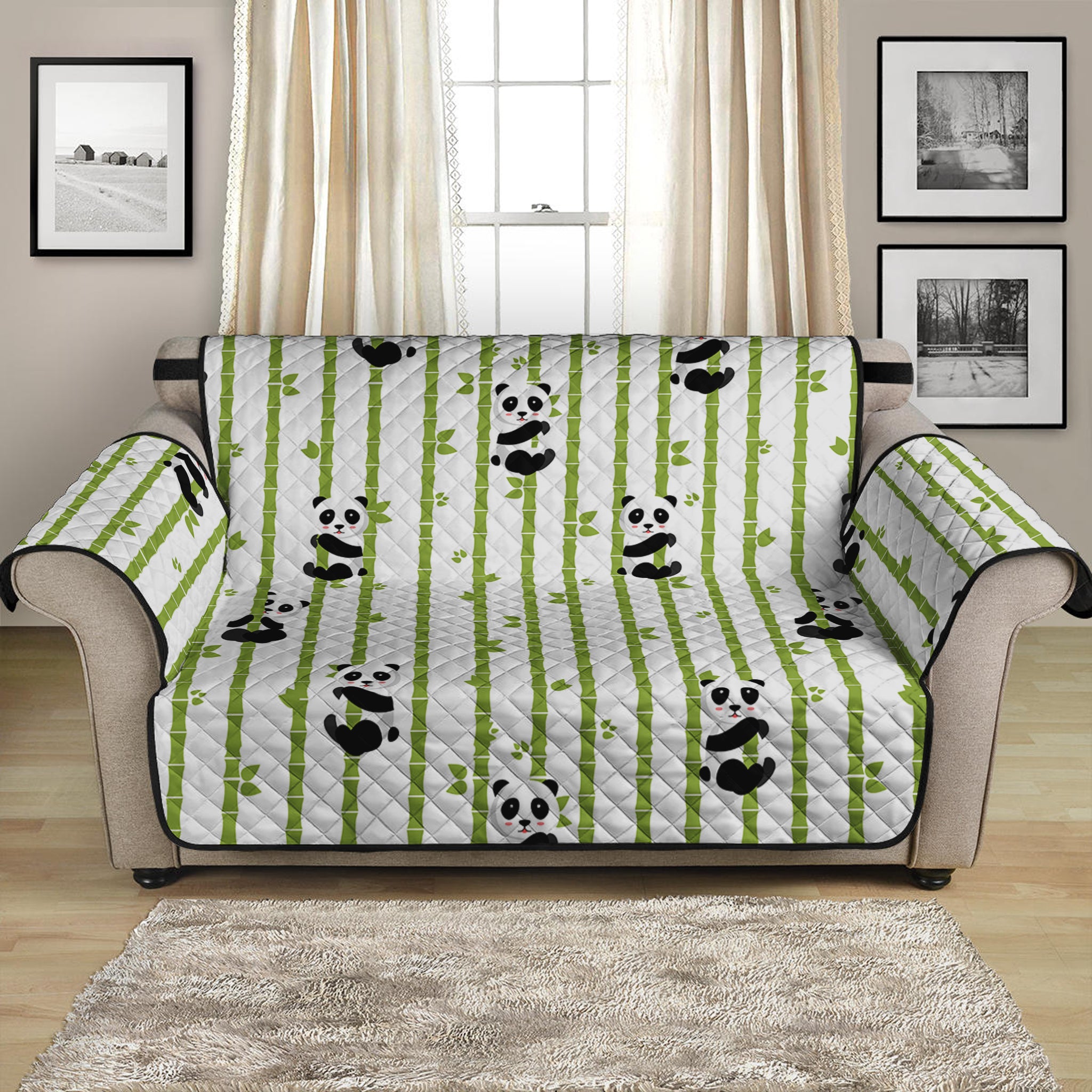 Cute Panda And Bamboo Pattern Print Loveseat Protector