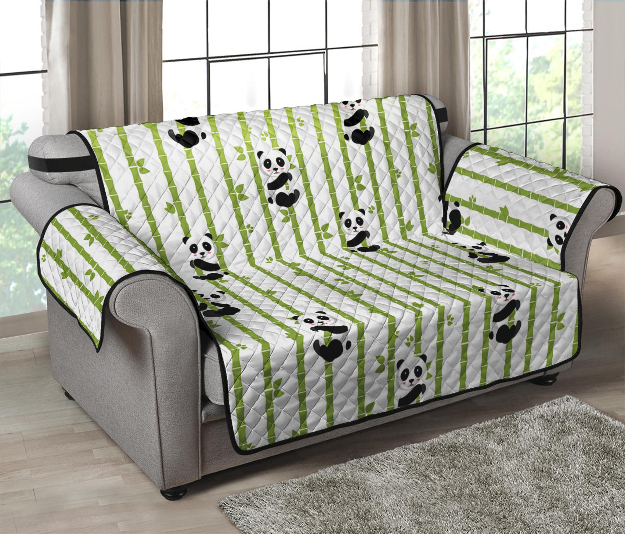 Cute Panda And Bamboo Pattern Print Loveseat Protector