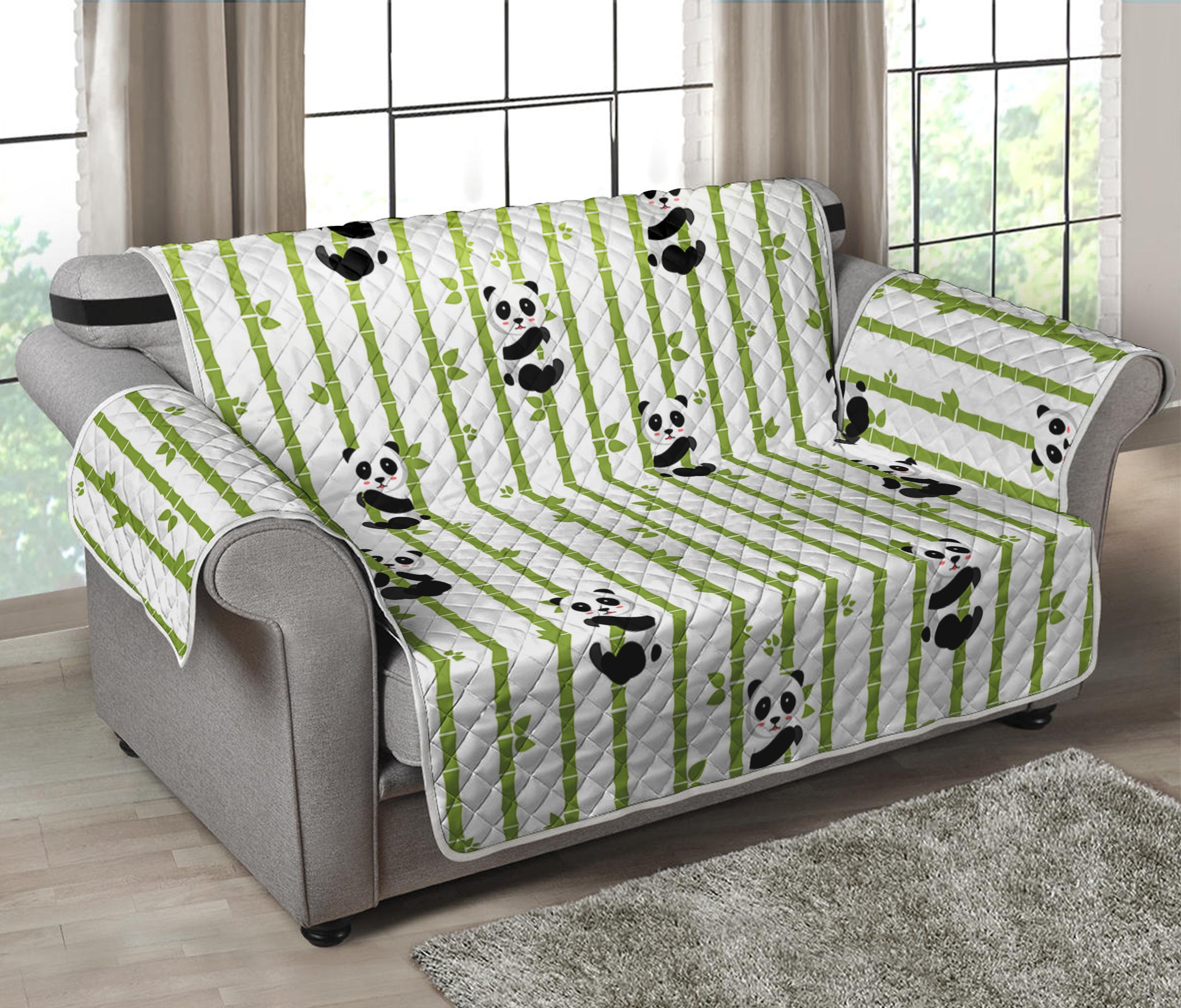 Cute Panda And Bamboo Pattern Print Loveseat Protector